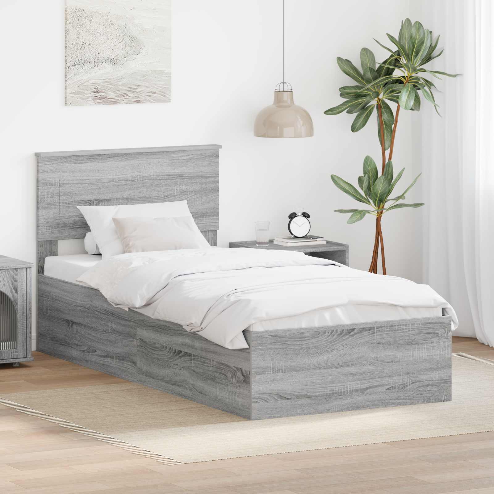 vidaXL Ramka łóżka Szary Sonoma 90 x 190 cm Drewno inżynieryjne