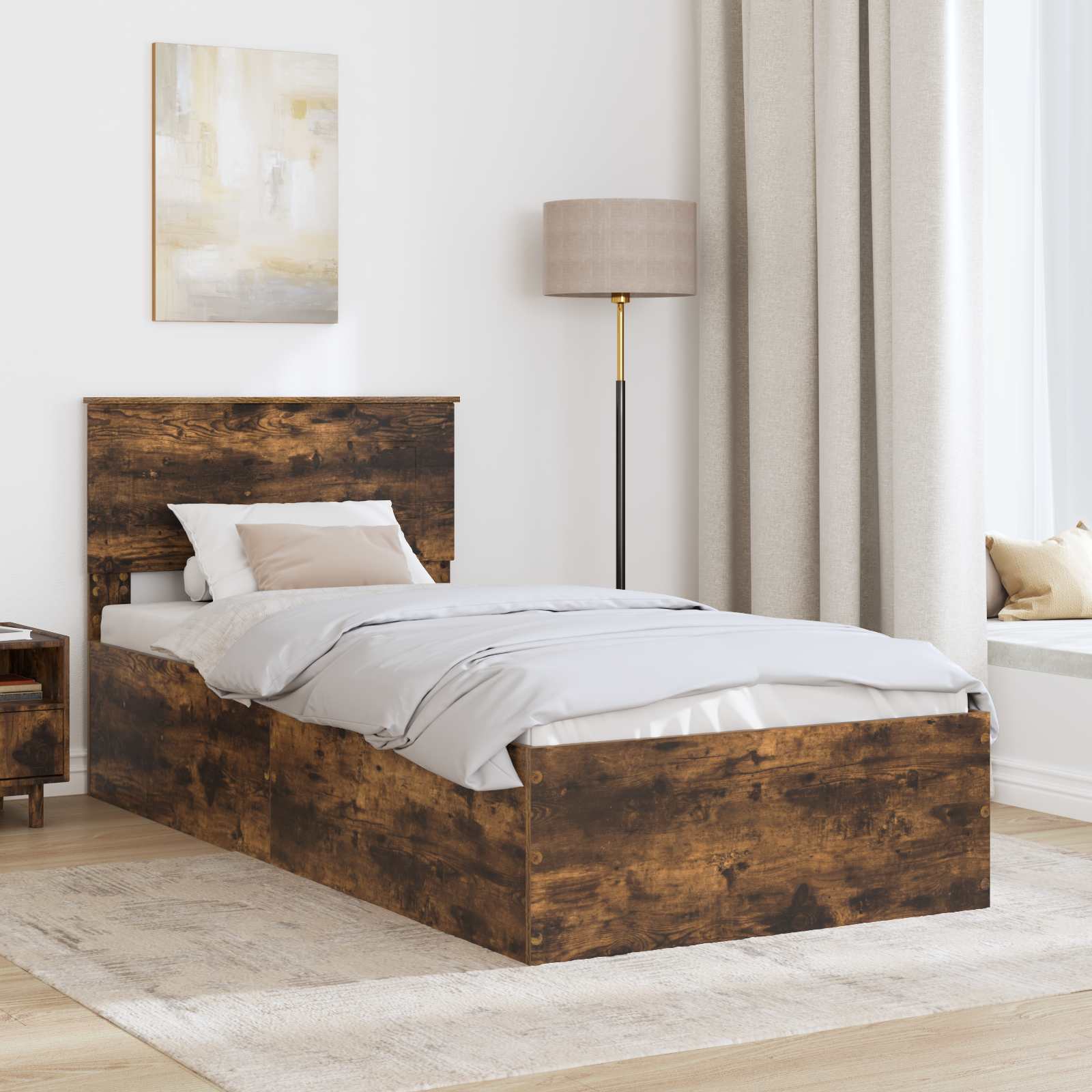vidaXL Ramka łóżka Dąb wędzony 75 x 190 cm Materiał drewnopochodny