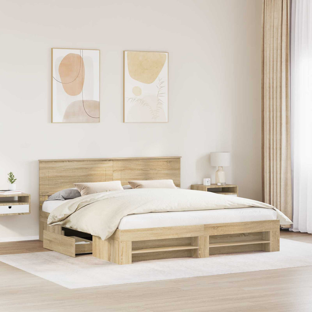 vidaXL Ramka łóżka Dąb Sonoma 200 x 200 cm Materiał drewnopochodny
