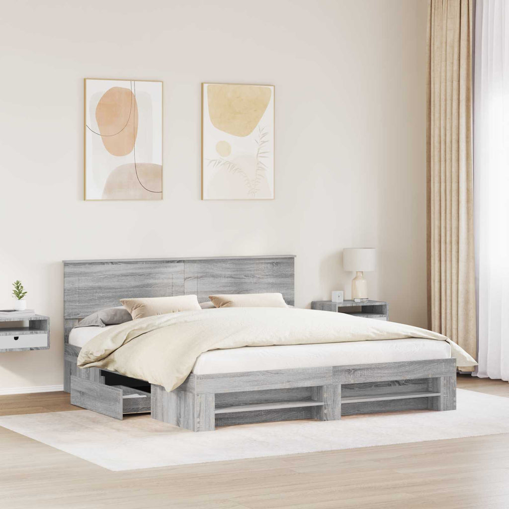vidaXL Ramka łóżka Szary Sonoma 180 x 200 cm Materiał drewnopochodny