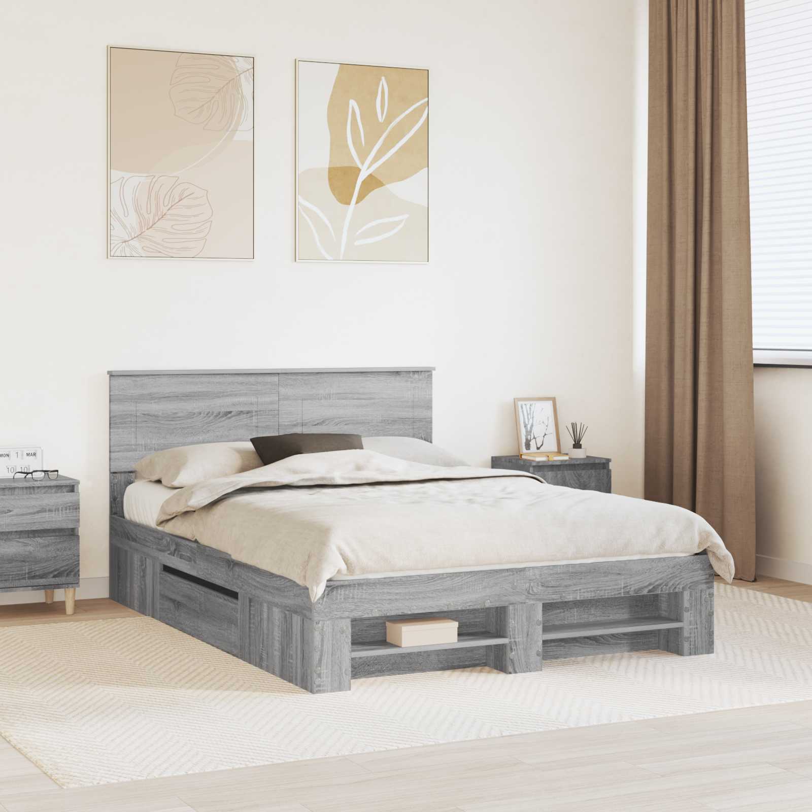 vidaXL Ramka łóżka Szary Sonoma 160 x 200 cm Materiał drewnopochodny