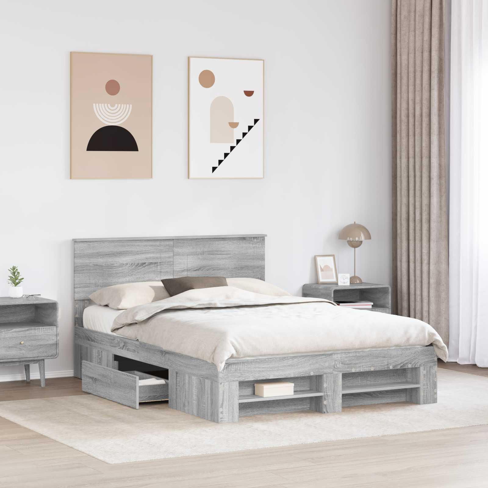 vidaXL Ramka łóżka Szary Sonoma 160 x 200 cm Materiał drewnopochodny
