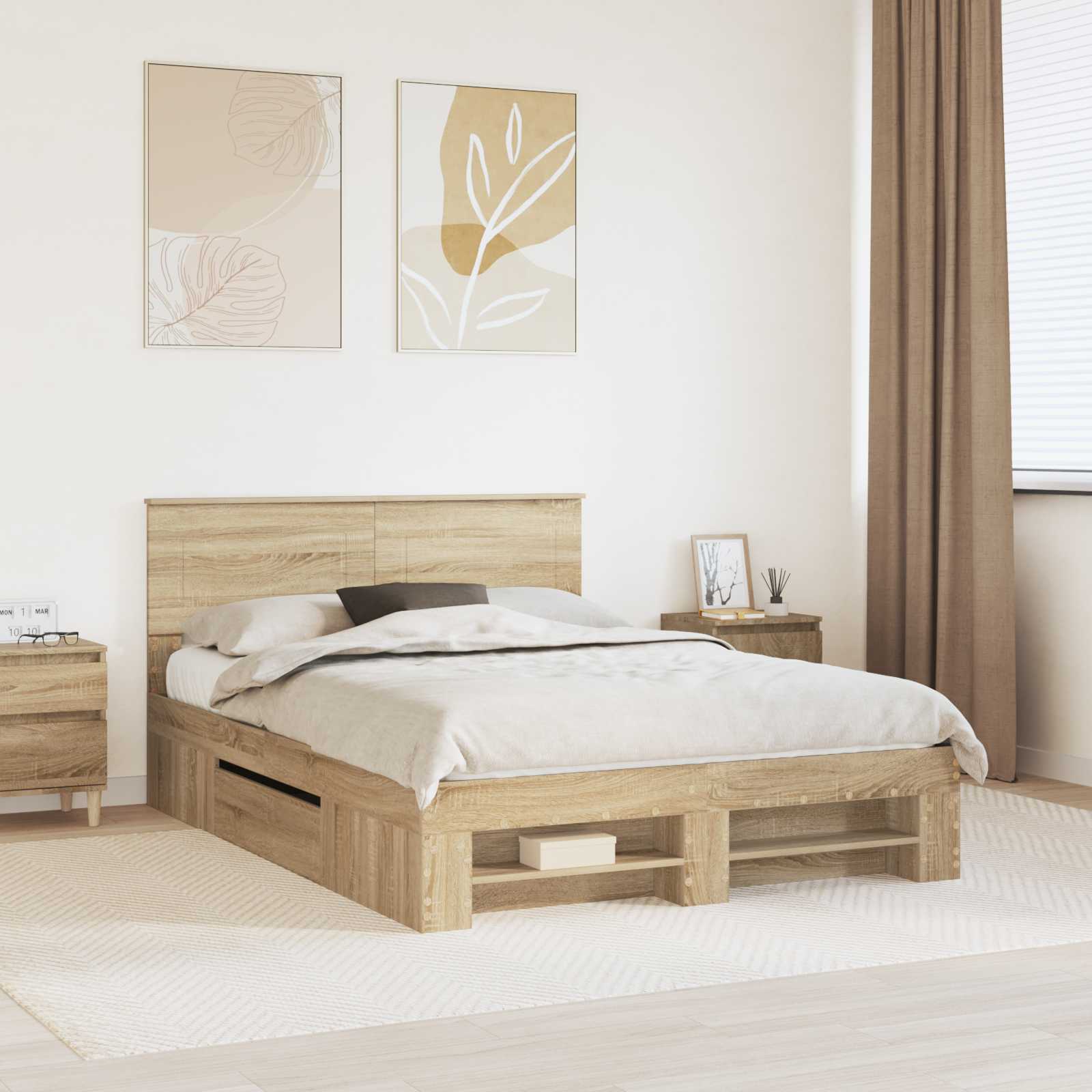vidaXL Ramka łóżka Dąb Sonoma 150 x 200 cm Materiał drewnopochodny