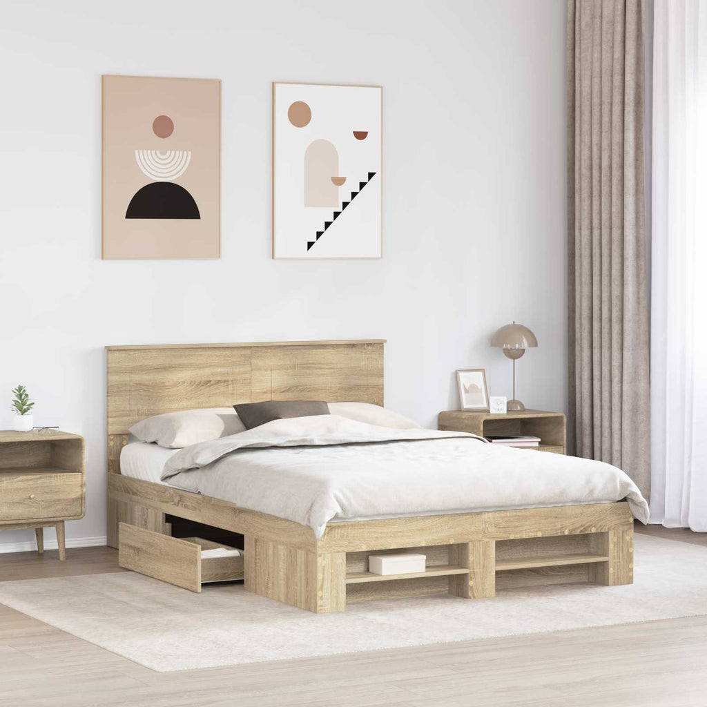 vidaXL Ramka łóżka Dąb Sonoma 140 x 200 cm Materiał drewnopochodny