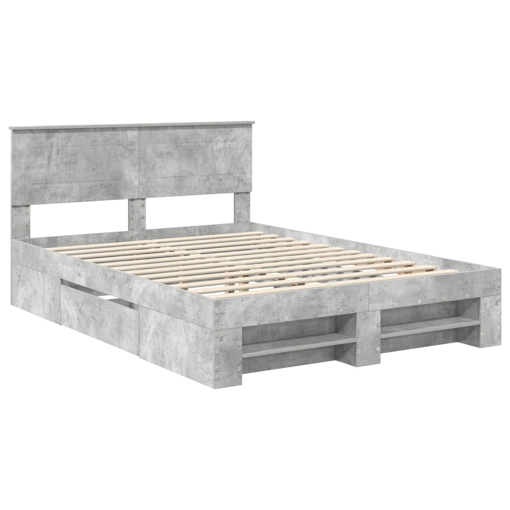 vidaXL Ramka łóżka Betonowy szary 140 x 200 cm Materiał drewnopochodny