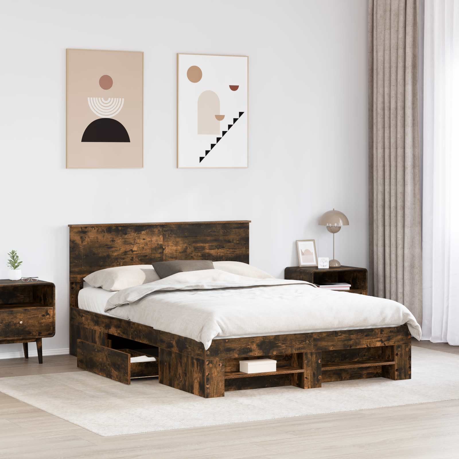 vidaXL Ramka łóżka Dąb wędzony 140 x 200 cm Materiał drewnopochodny