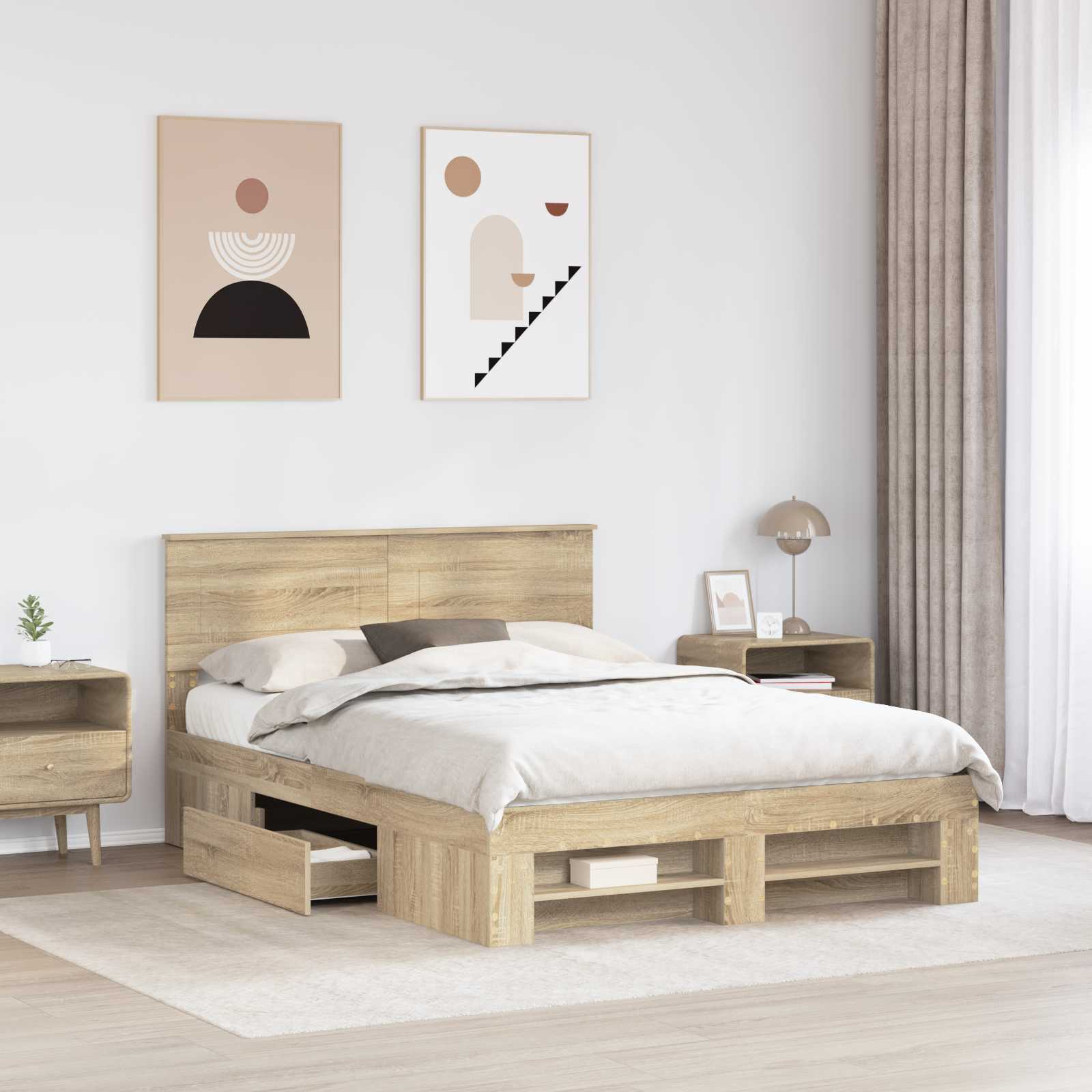 vidaXL Ramka łóżka Dąb Sonoma 140 x 200 cm Materiał drewnopochodny