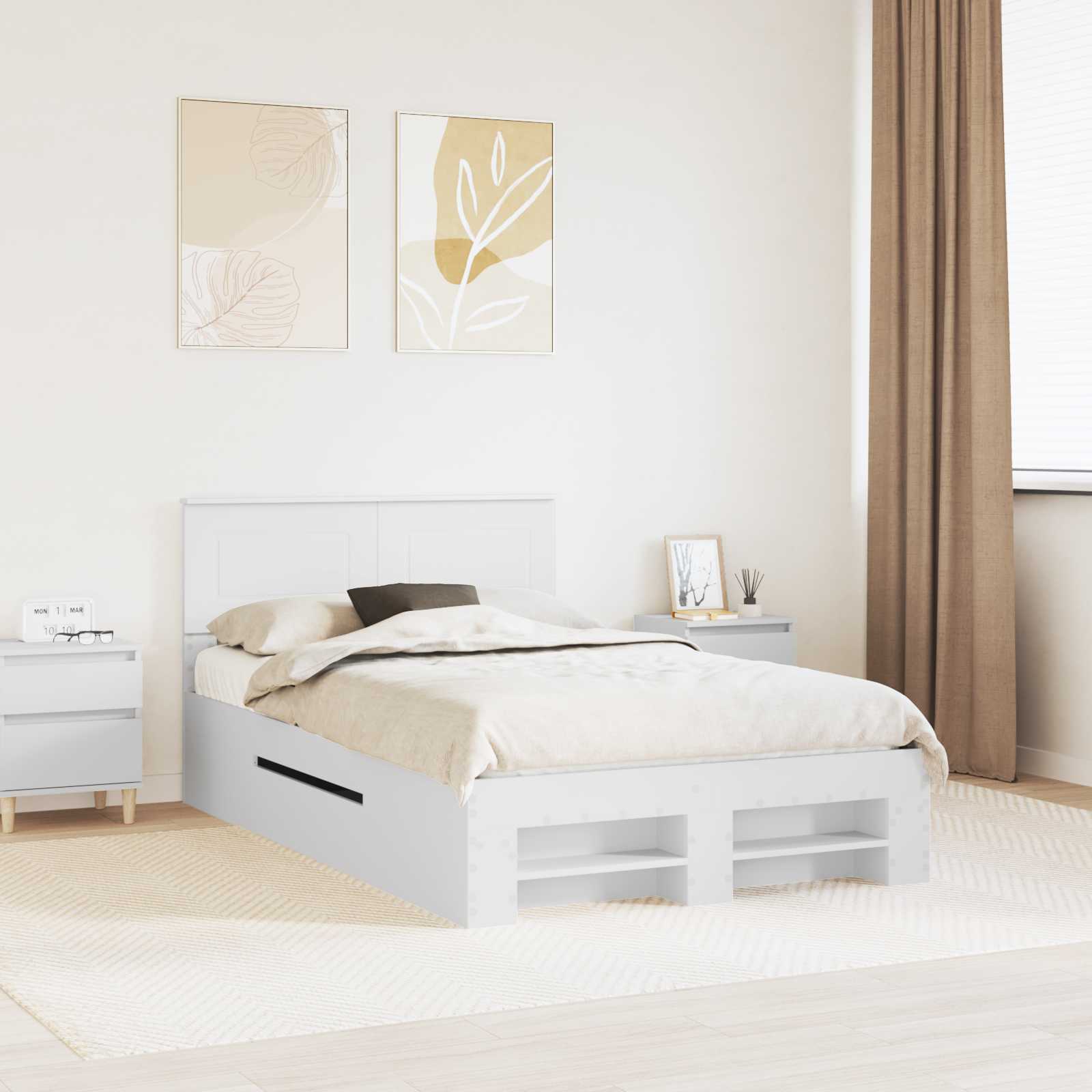 vidaXL Ramka łóżka Biały 137 x 203 cm Materiał drewnopochodny