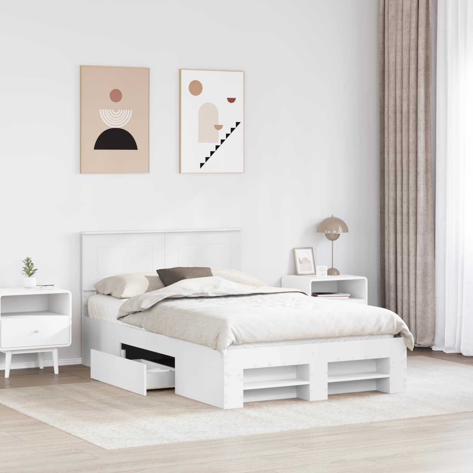 vidaXL Ramka łóżka Biały 137 x 203 cm Materiał drewnopochodny
