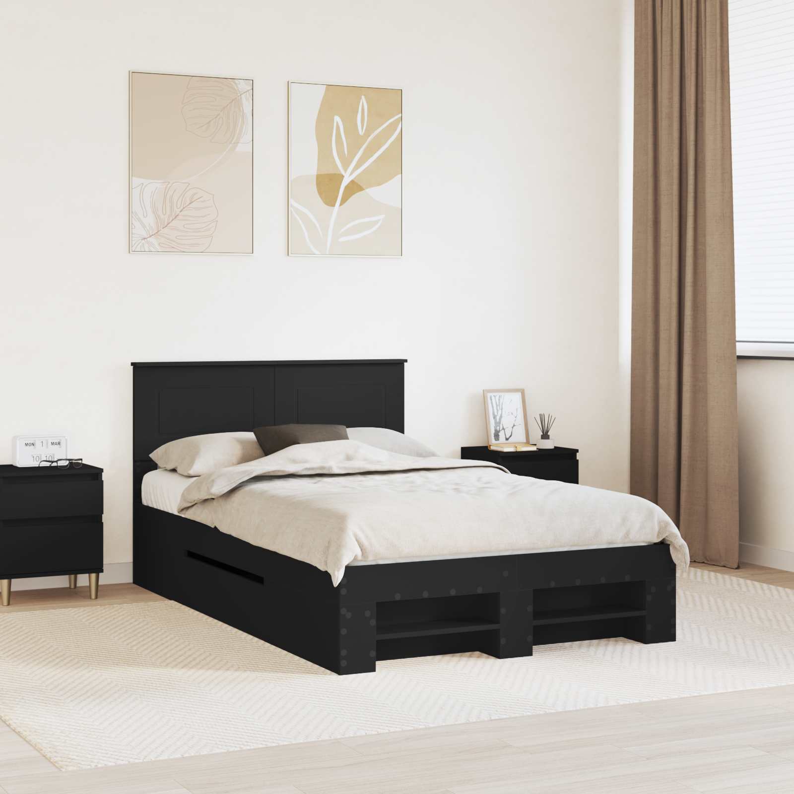 vidaXL Ramka łóżka Czarny 137 x 203 cm Materiał drewnopochodny