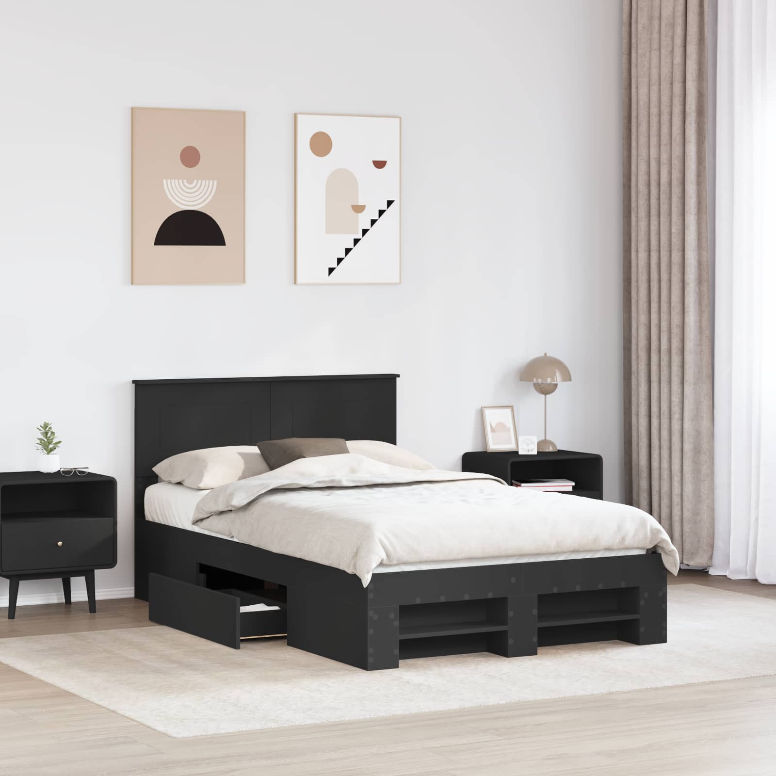 vidaXL Ramka łóżka Czarny 137 x 203 cm Materiał drewnopochodny