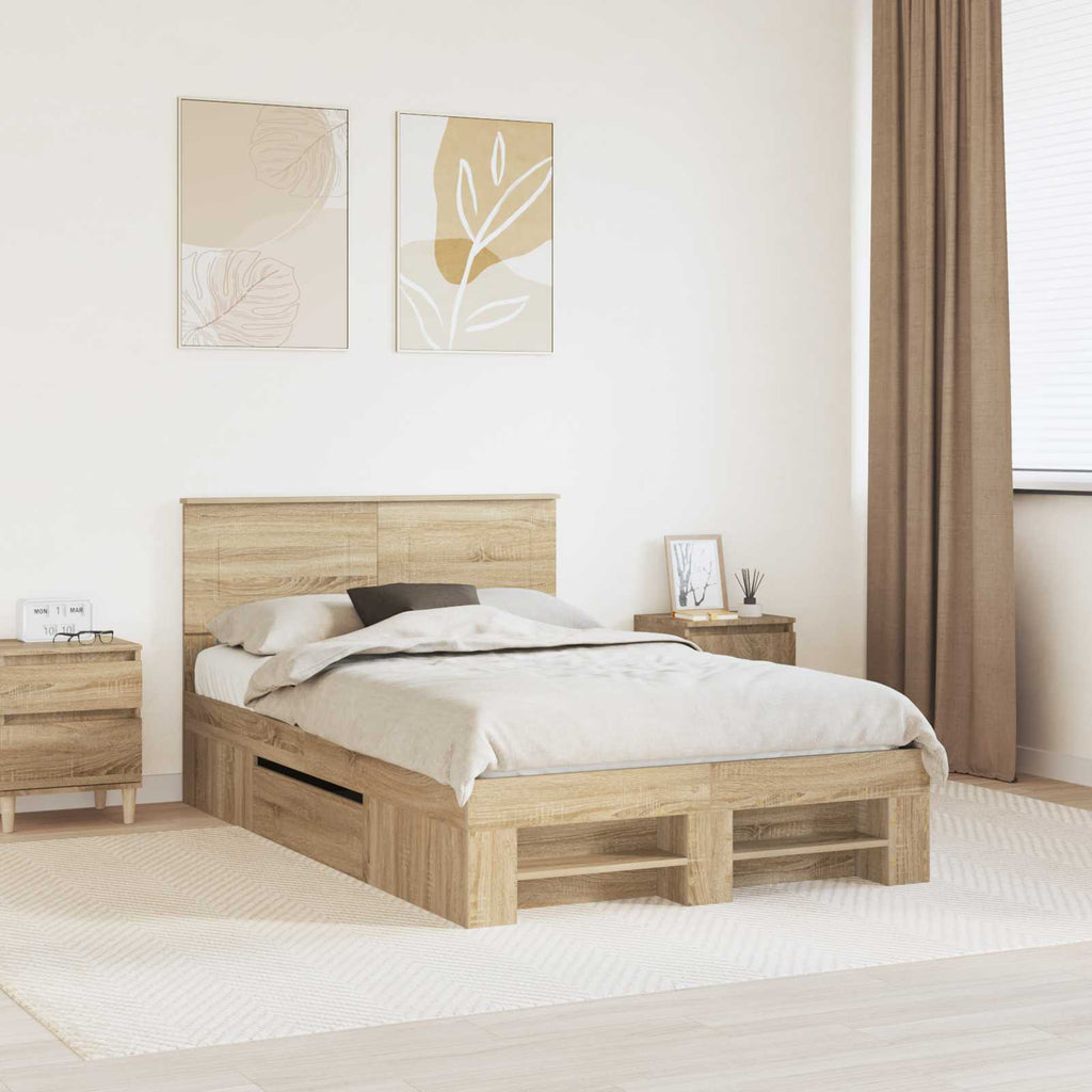 vidaXL Ramka łóżka Dąb Sonoma 137 x 203 cm Materiał drewnopochodny