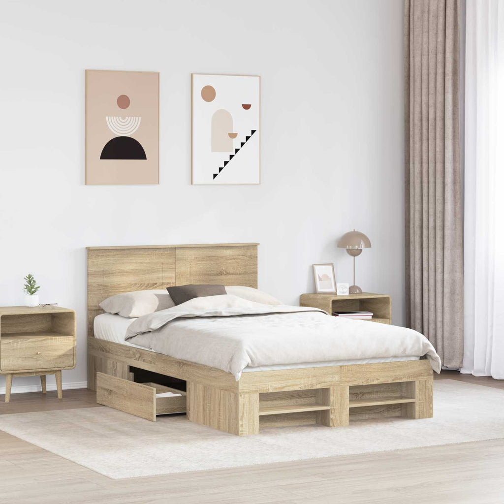 vidaXL Ramka łóżka Dąb Sonoma 137 x 203 cm Materiał drewnopochodny