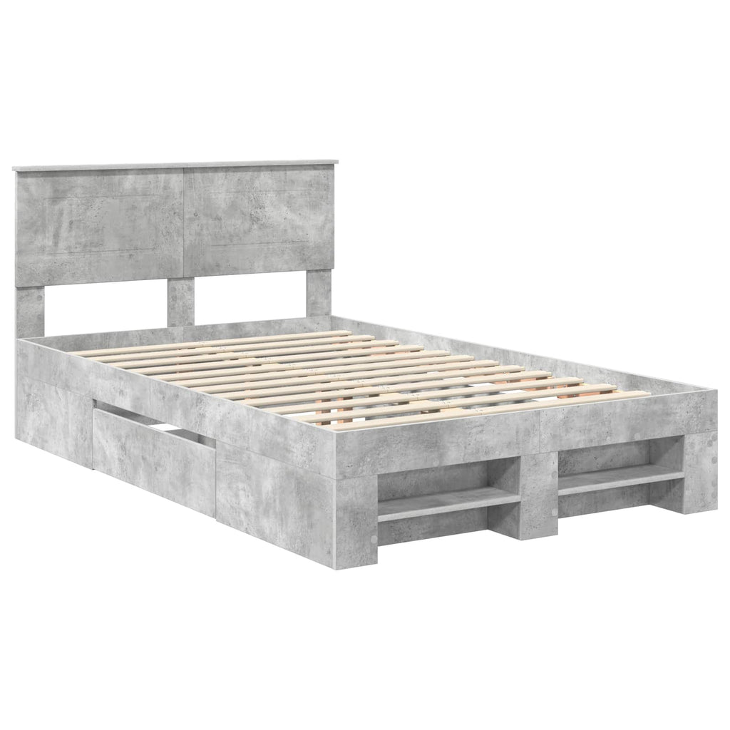 vidaXL Ramka łóżka Betonowy szary 137 x 203 cm Materiał drewnopochodny