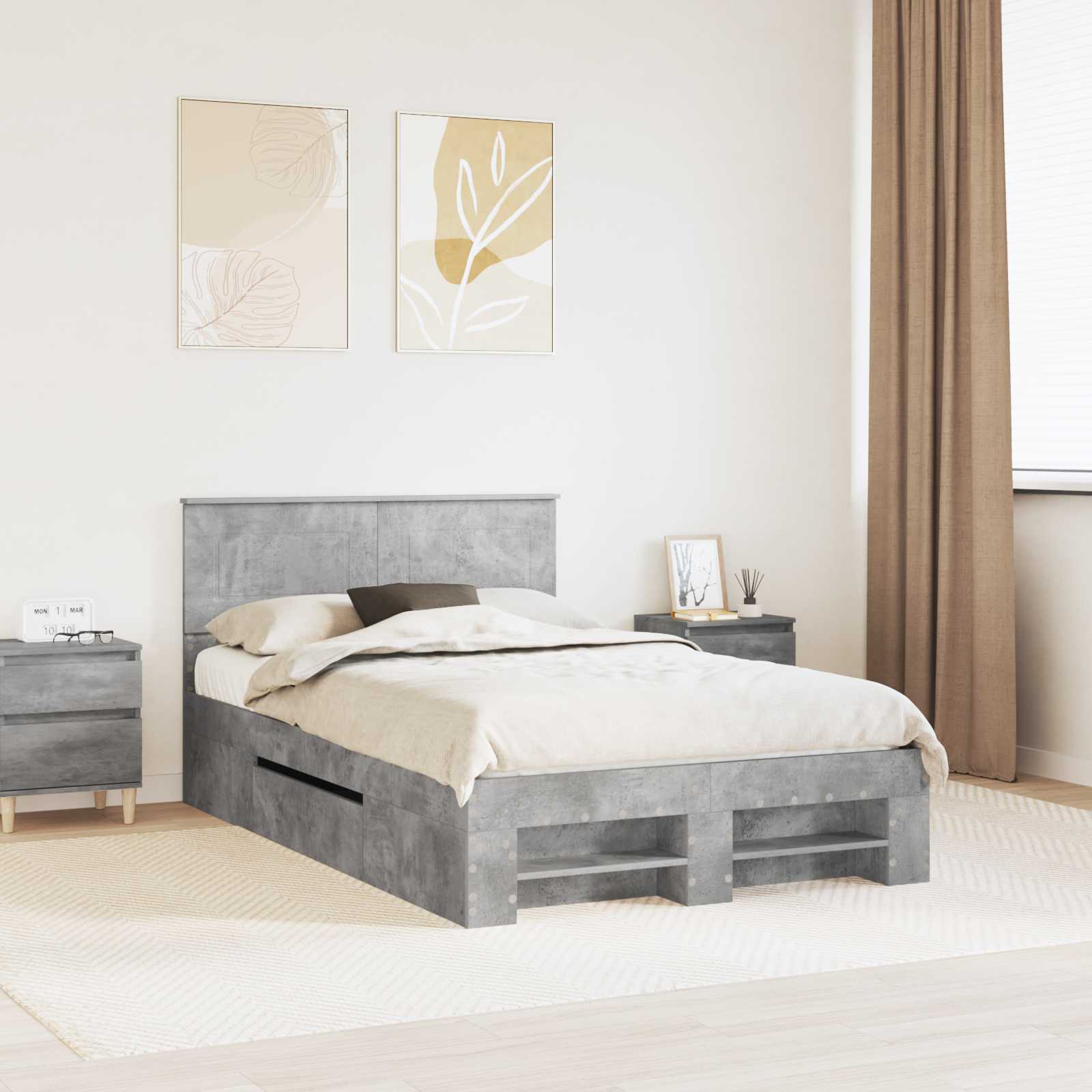 vidaXL Ramka łóżka Betonowy szary 120 x 200 cm Materiał drewnopochodny