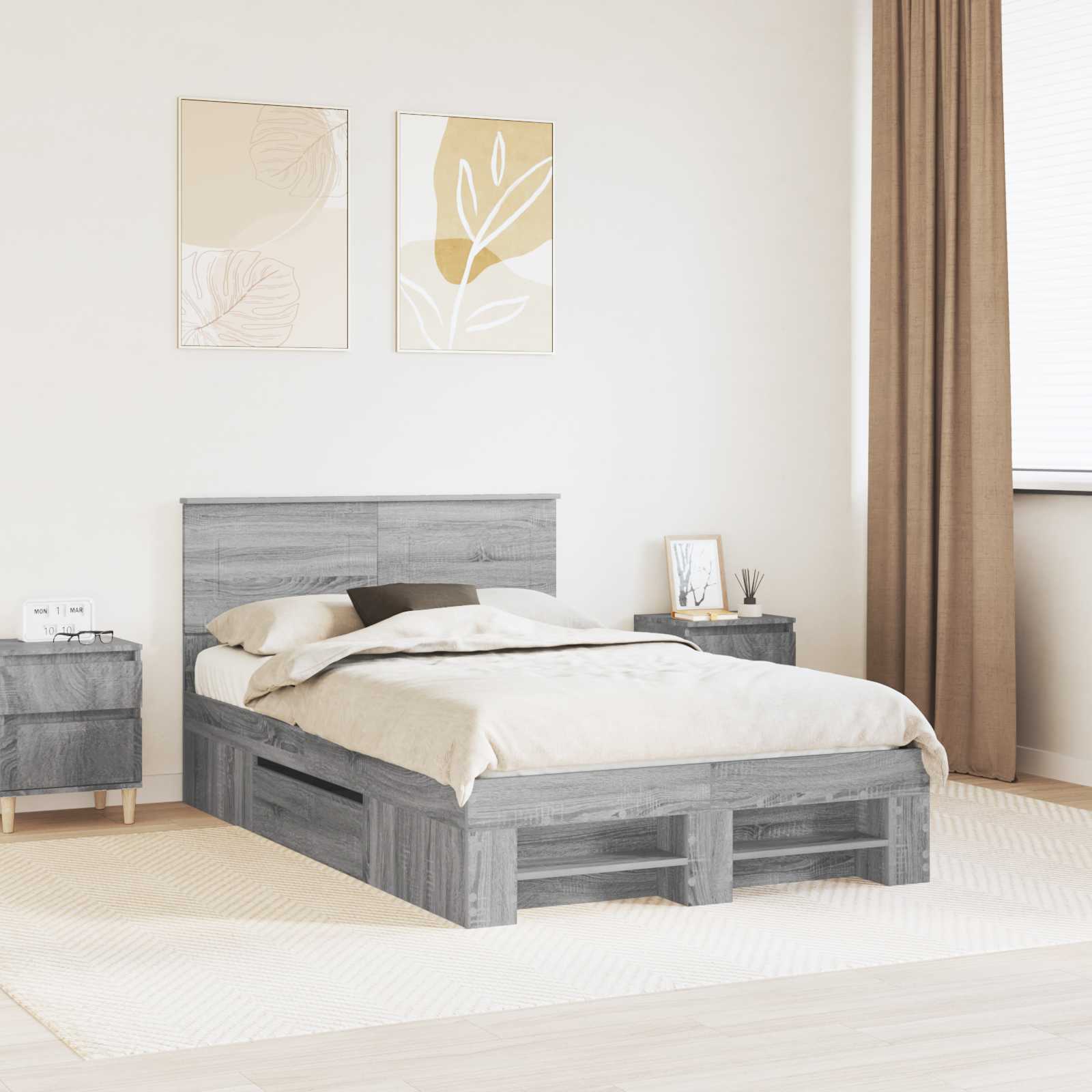vidaXL Ramka łóżka Szary Sonoma 120 x 200 cm Materiał drewnopochodny