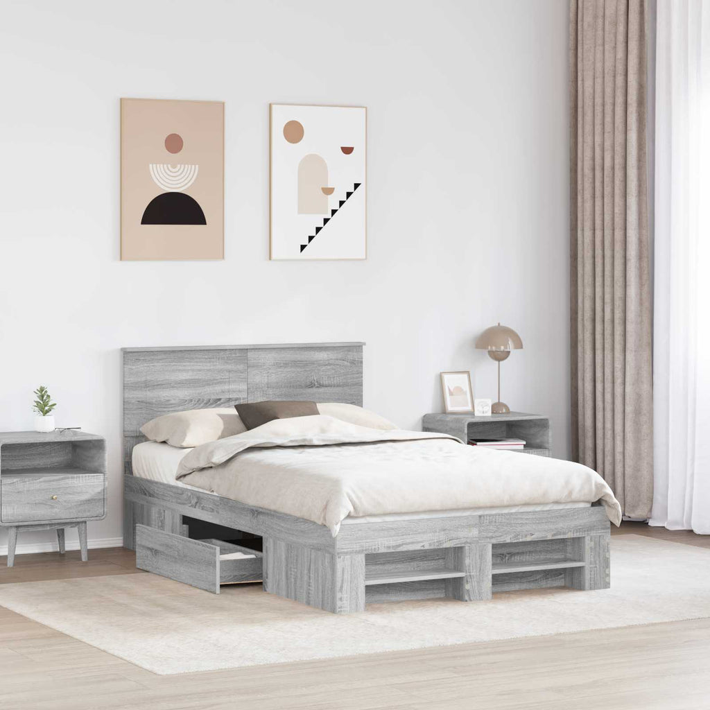 vidaXL Ramka łóżka Szary Sonoma 120 x 200 cm Materiał drewnopochodny