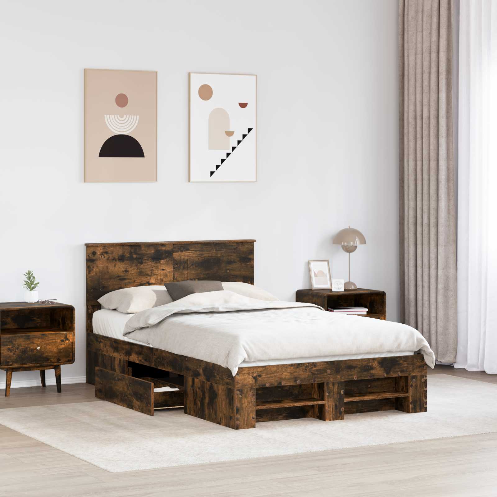 vidaXL Ramka łóżka Dąb wędzony 120 x 200 cm Materiał drewnopochodny
