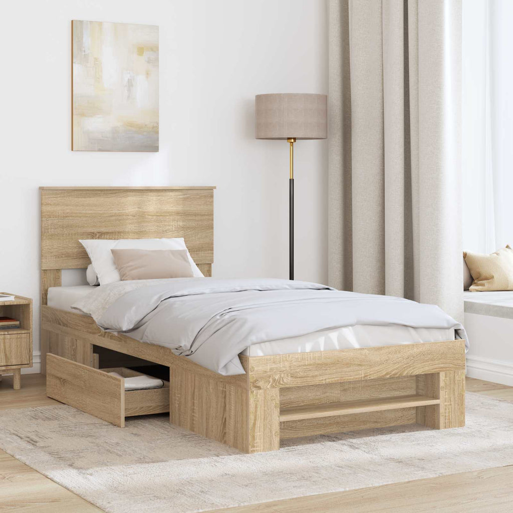vidaXL Ramka łóżka Dąb Sonoma 100 x 200 m Materiał drewnopochodny