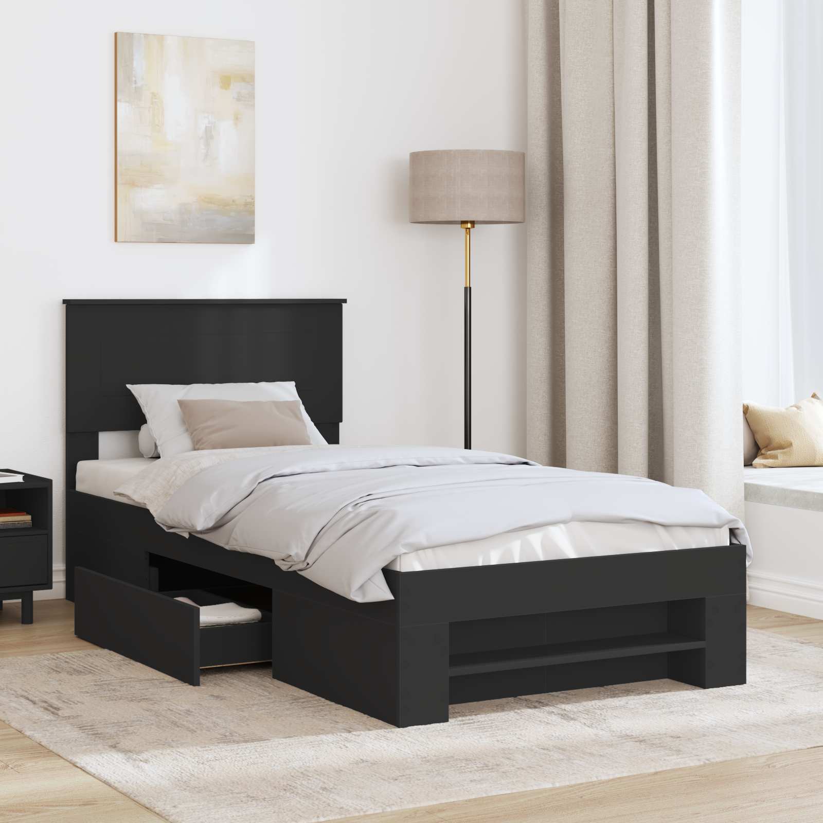 vidaXL Ramka łóżka Czarny 90 x 200 cm Materiał drewnopochodny
