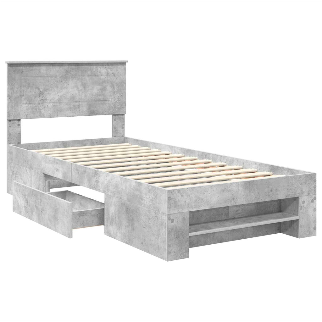 vidaXL Ramka łóżka Betonowy szary 90 x 200 cm Materiał drewnopochodny