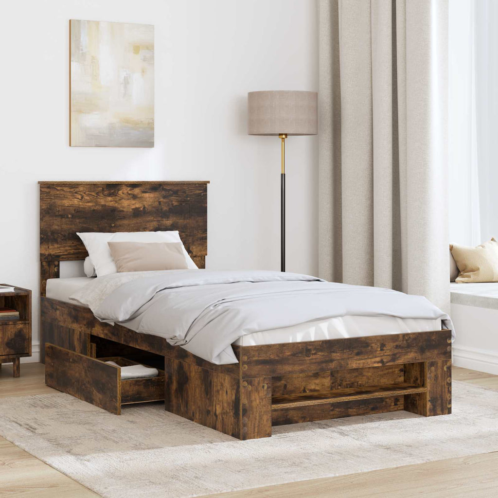 vidaXL Ramka łóżka Dąb wędzony 90 x 200 cm Materiał drewnopochodny