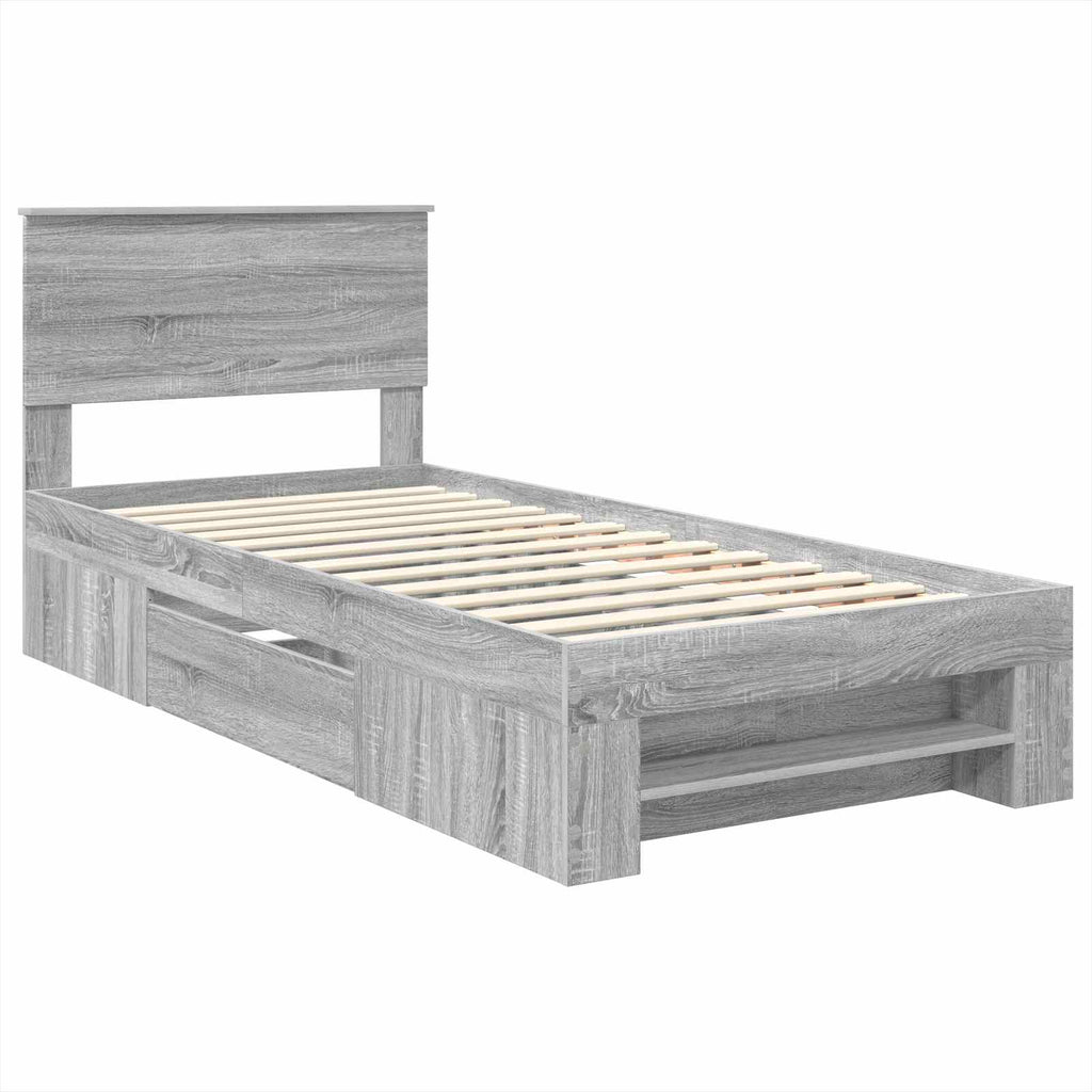 vidaXL Ramka łóżka Szary Sonoma 80 x 200 cm Materiał drewnopochodny