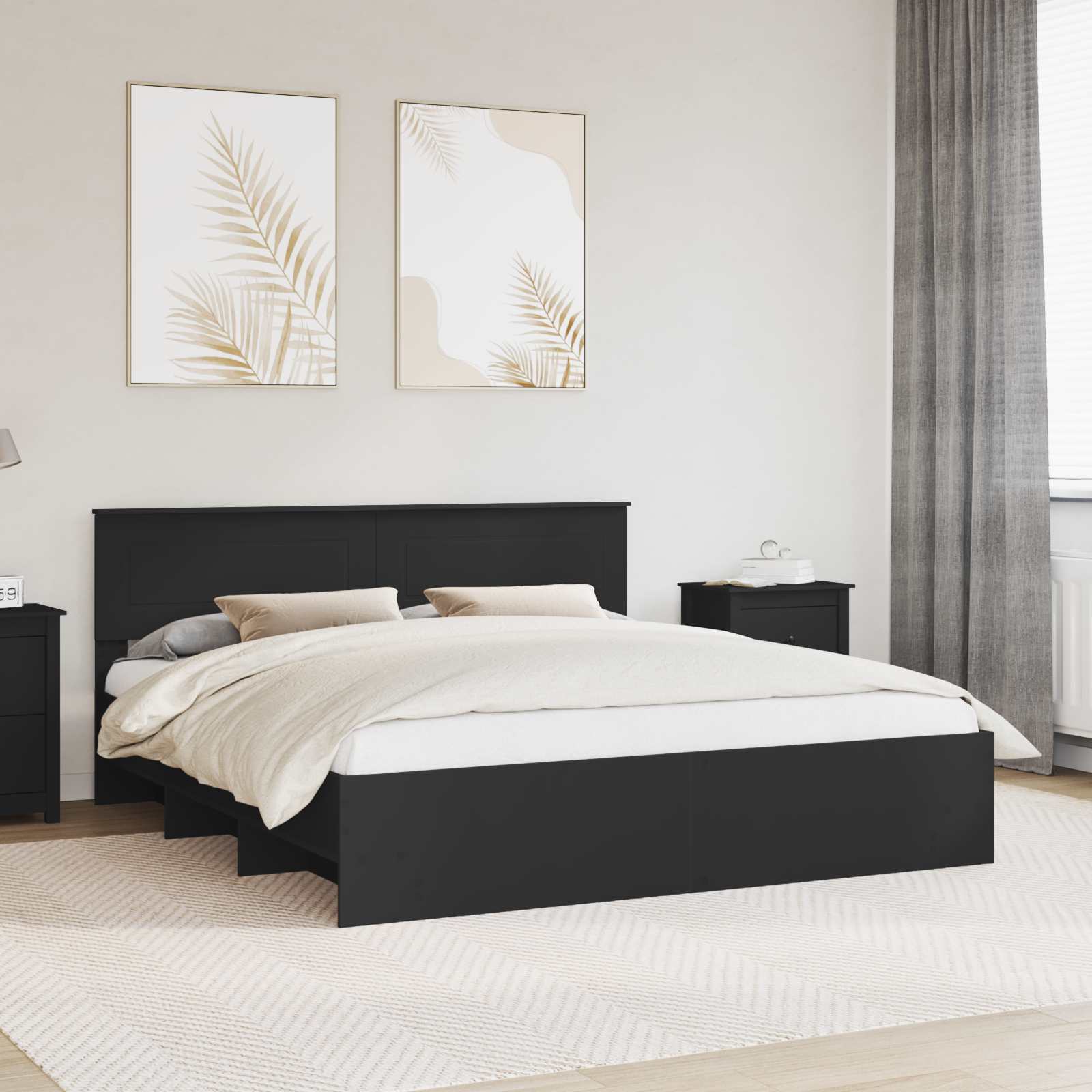 vidaXL Ramka łóżka Czarny 200 x 200 cm Materiał drewnopochodny
