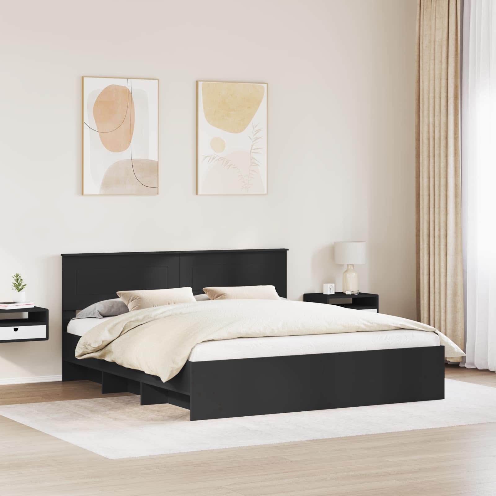 vidaXL Ramka łóżka Czarny 200 x 200 cm Materiał drewnopochodny