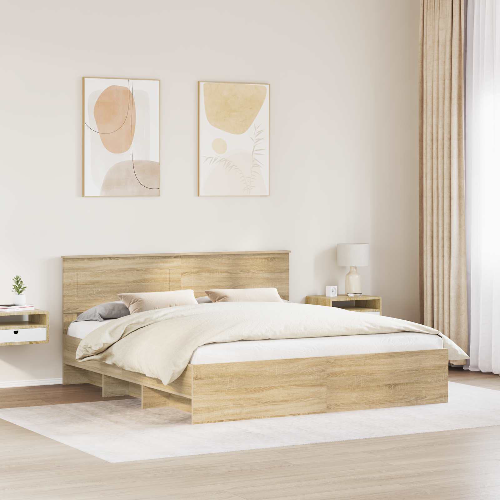 vidaXL Ramka łóżka Dąb Sonoma 200 x 200 cm Materiał drewnopochodny
