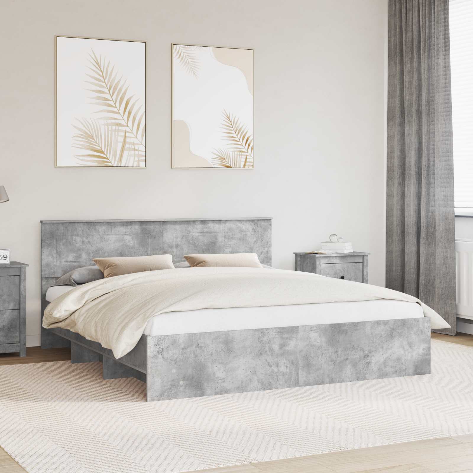 vidaXL Ramka łóżka Betonowy szary 200 x 200 cm Materiał drewnopochodny