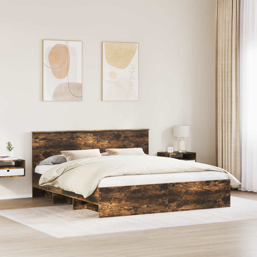 vidaXL Ramka łóżka Dąb wędzony 200 x 200 cm Materiał drewnopochodny