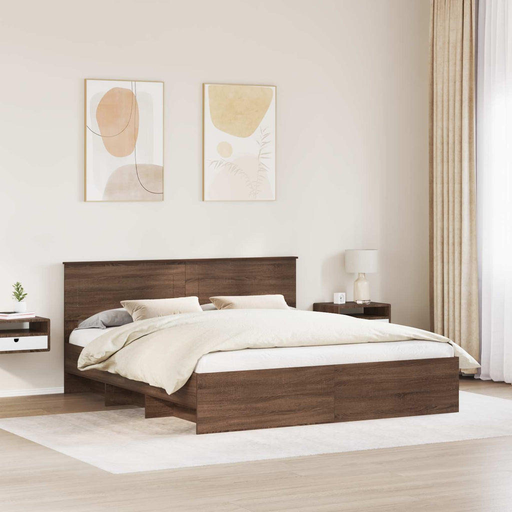 vidaXL Ramka łóżka Brązowy dąb 200 x 200 cm Materiał drewnopochodny