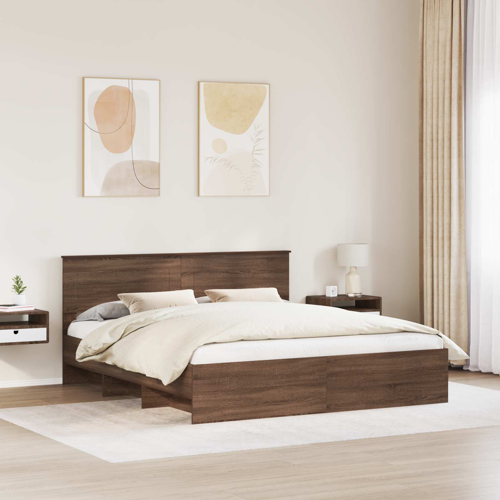 vidaXL Ramka łóżka Brązowy dąb 200 x 200 cm Materiał drewnopochodny