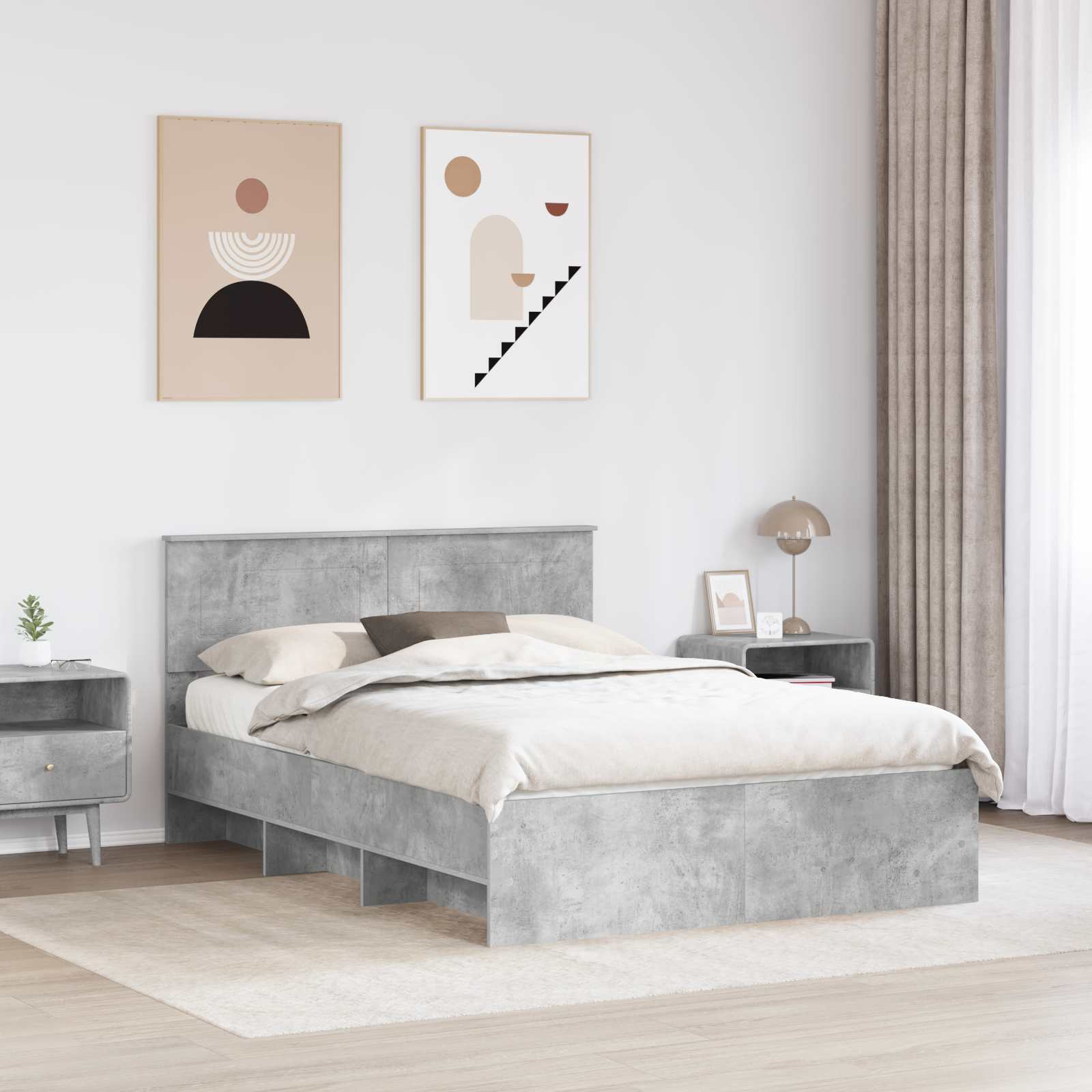 vidaXL Ramka łóżka Betonowy szary 140 x 200 cm Materiał drewnopochodny