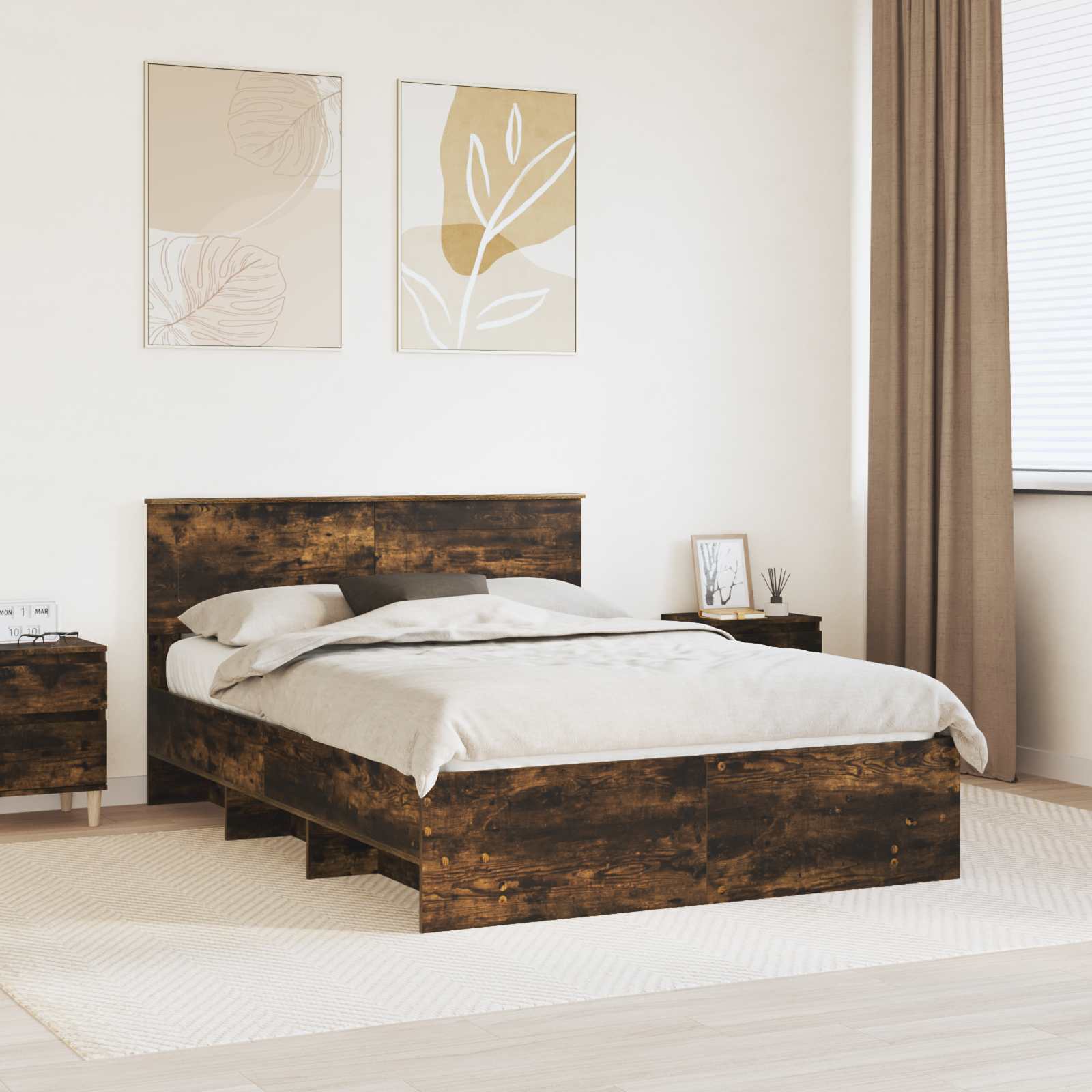 vidaXL Ramka łóżka Dąb wędzony 140 x 200 cm Materiał drewnopochodny