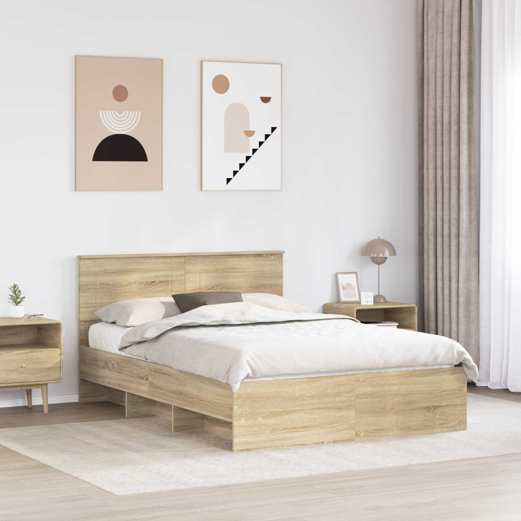 vidaXL Ramka łóżka Dąb Sonoma 140 x 200 cm Materiał drewnopochodny