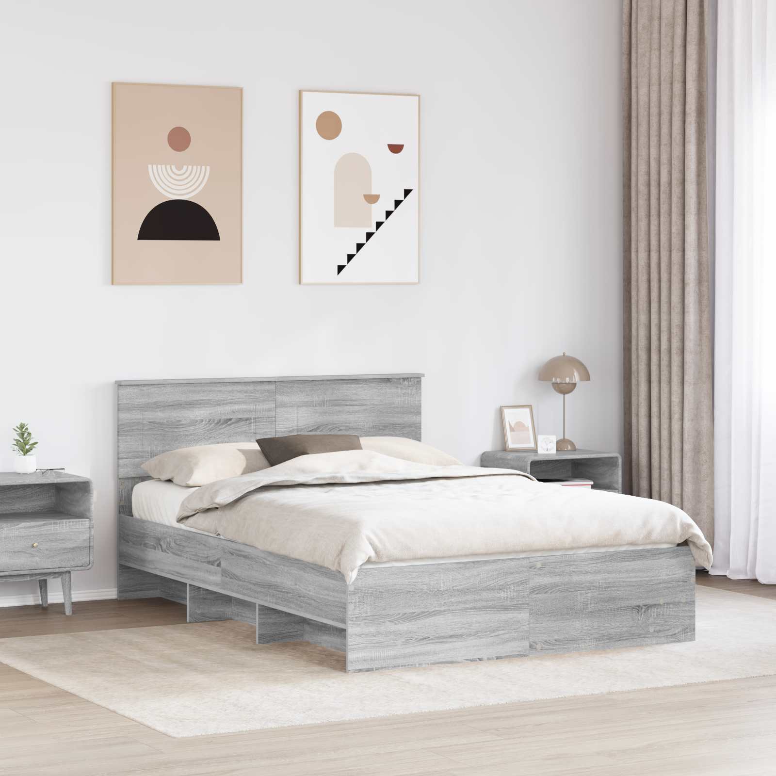 vidaXL Ramka łóżka Szary Sonoma 140 x 200 cm Materiał drewnopochodny