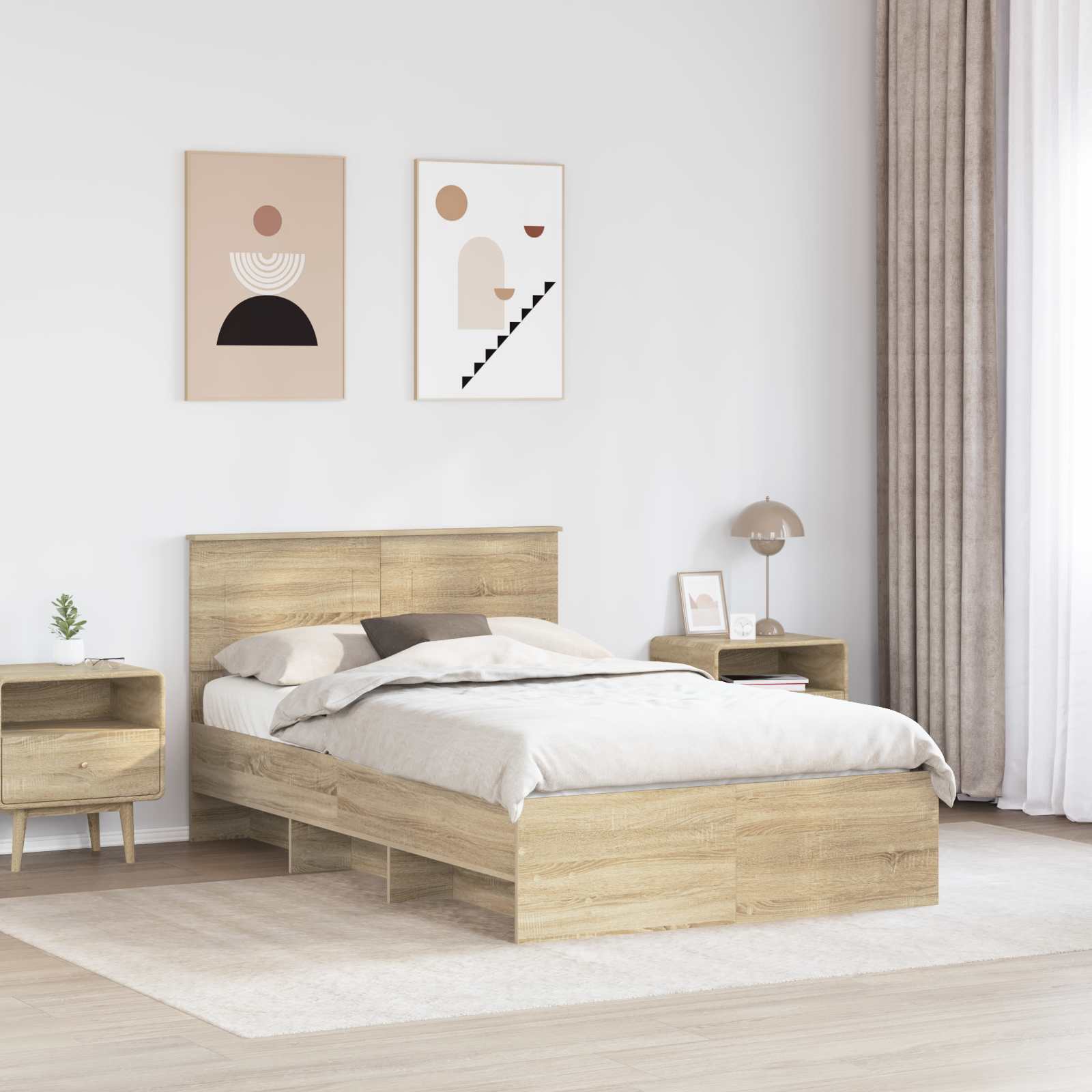 vidaXL Ramka łóżka Dąb Sonoma 137 x 203 cm Materiał drewnopochodny
