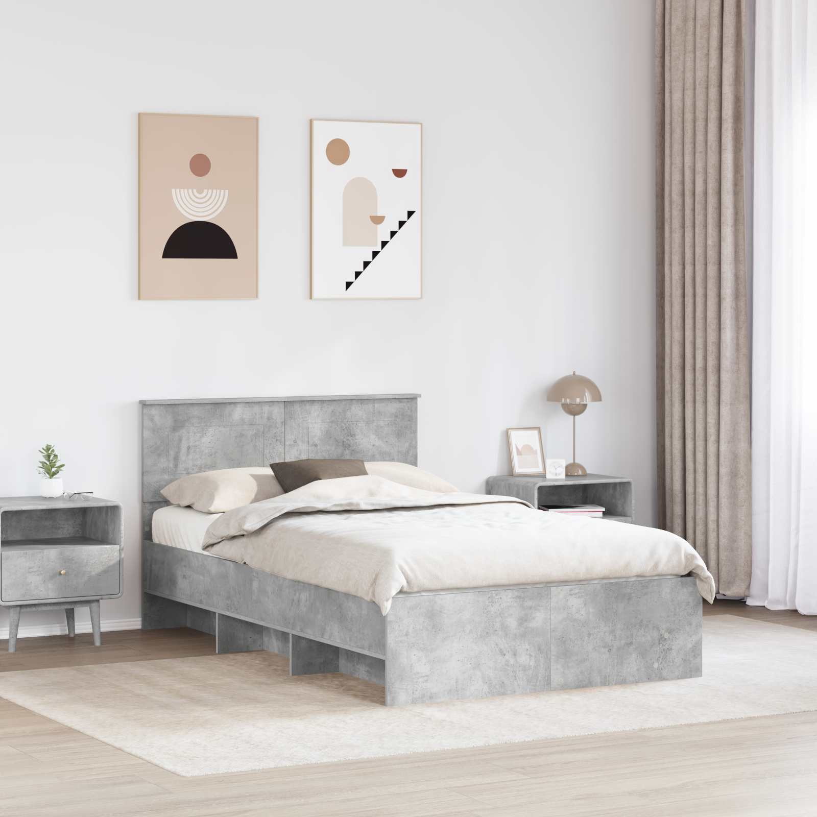 vidaXL Ramka łóżka Betonowy szary 137 x 203 cm Materiał drewnopochodny