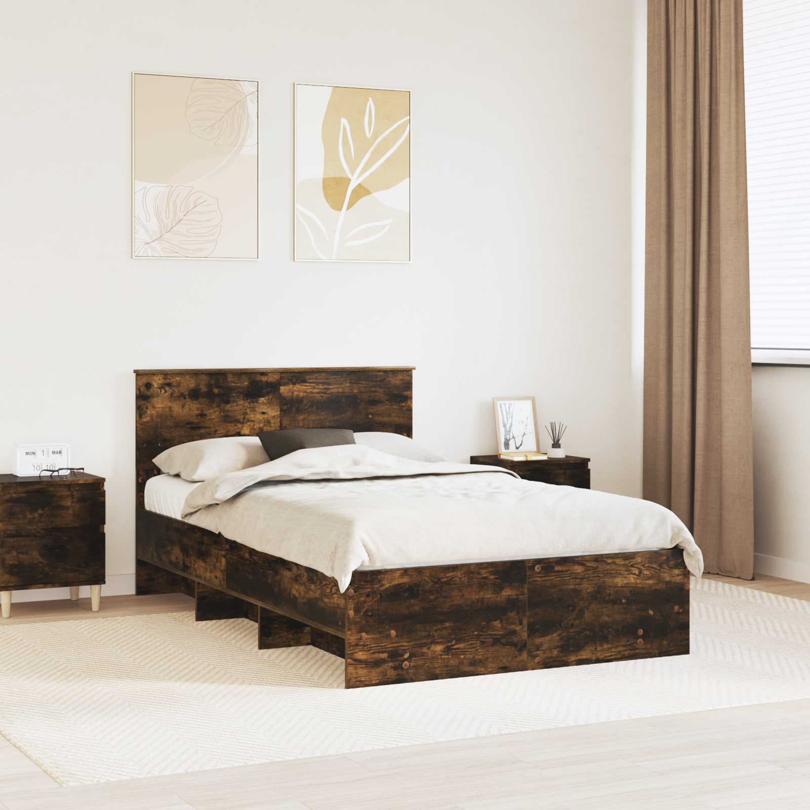 vidaXL Ramka łóżka Dąb wędzony 120 x 123 cm Materiał drewnopochodny