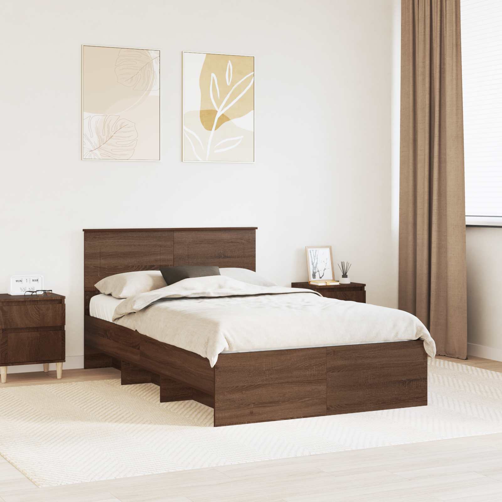 vidaXL Ramka łóżka Brązowy dąb 120 x 123 cm Materiał drewnopochodny