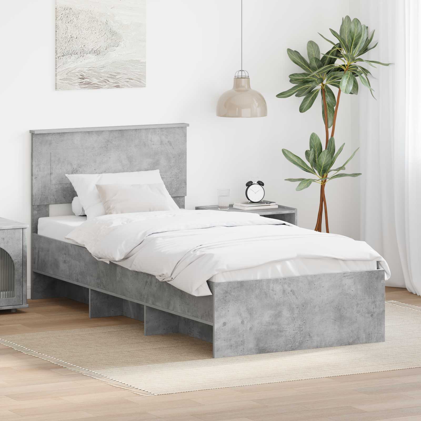 vidaXL Ramka łóżka Betonowy szary 120 x 123 cm Materiał drewnopochodny