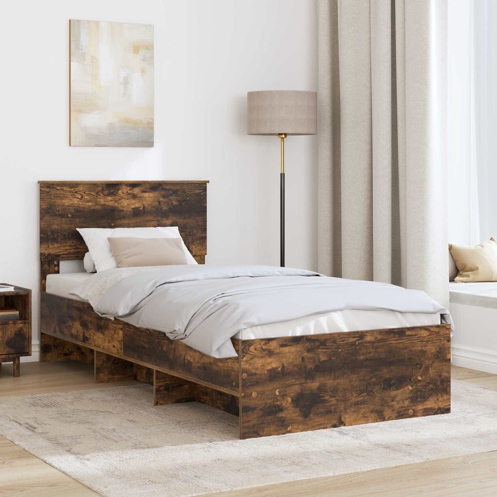 vidaXL Ramka łóżka Dąb wędzony 120 x 123 cm Materiał drewnopochodny