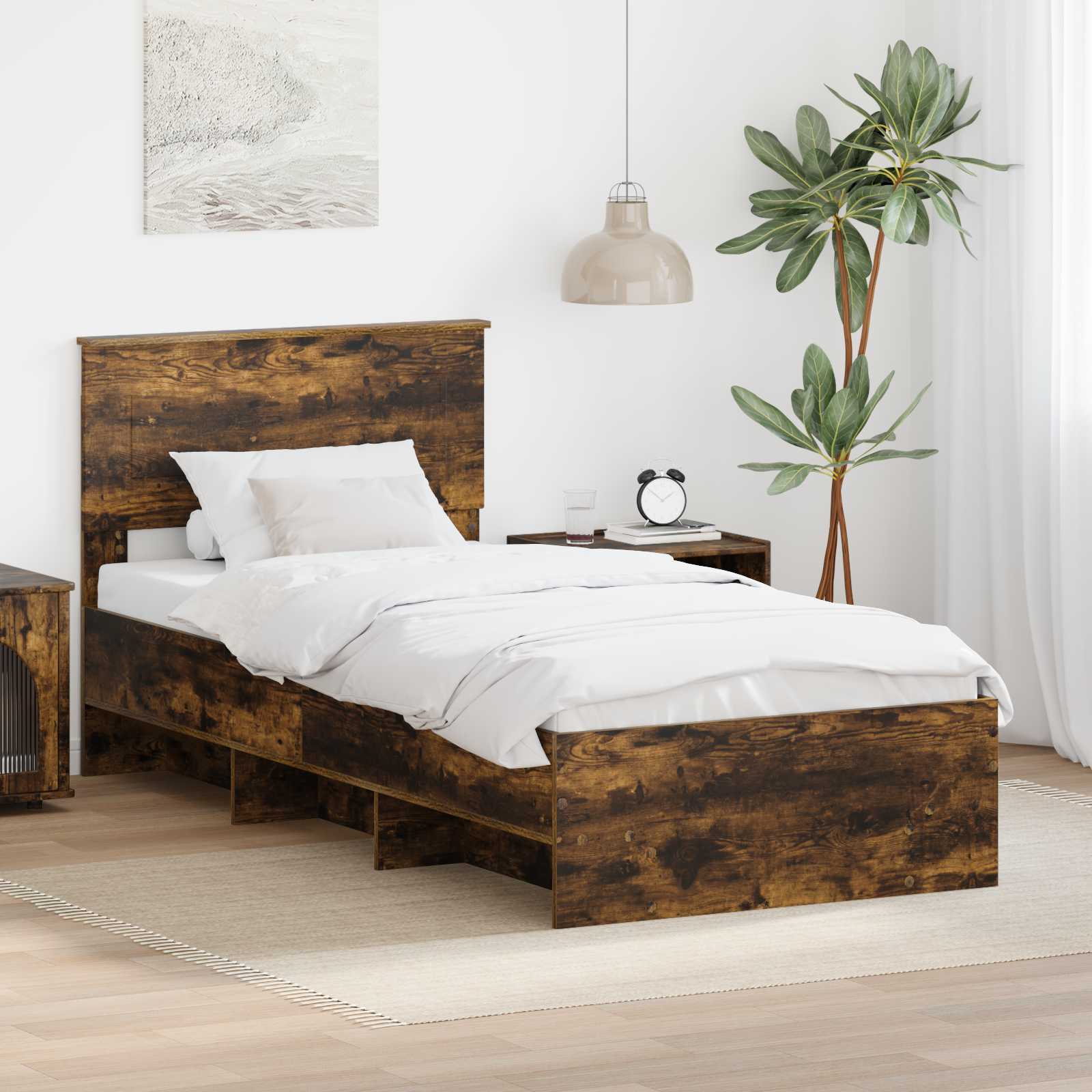 vidaXL Ramka łóżka Dąb wędzony 90 x 200 cm Materiał drewnopochodny