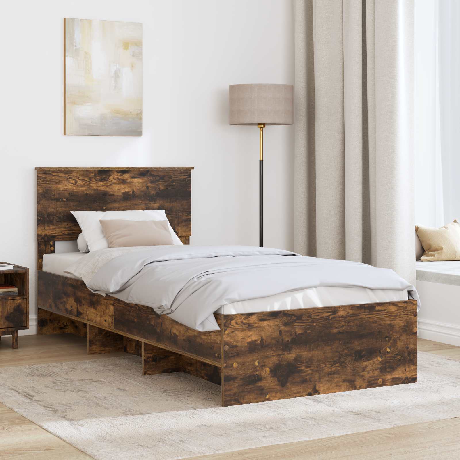 vidaXL Ramka łóżka Dąb wędzony 90 x 200 cm Materiał drewnopochodny