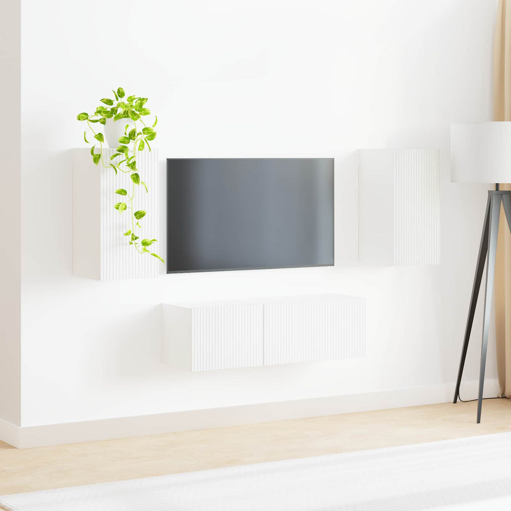 vidaXL Zestaw szafki pod telewizor na ścianę 4 pcs Biały