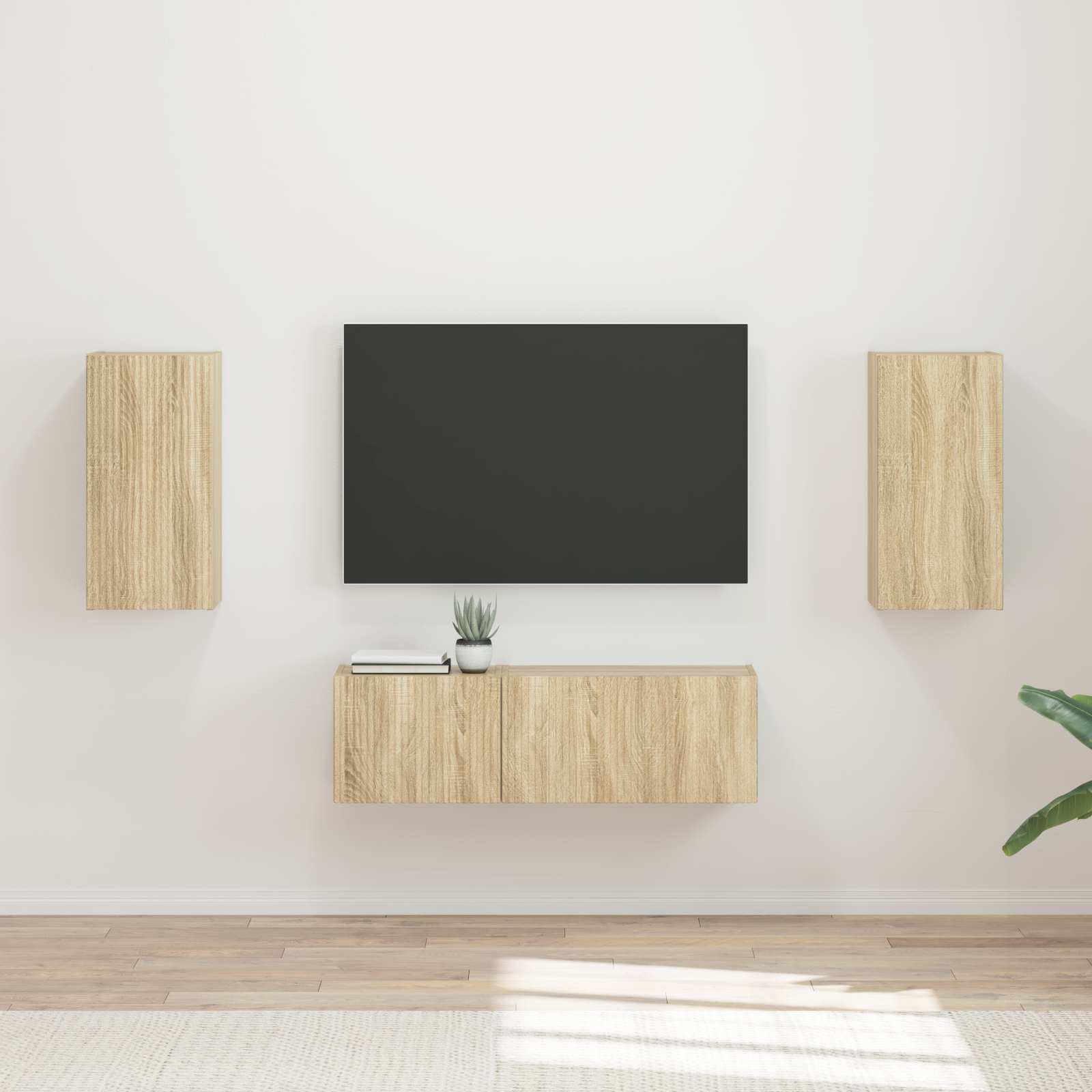 vidaXL Zestaw szafki pod telewizor na ścianę 4 pcs Dąb Sonoma