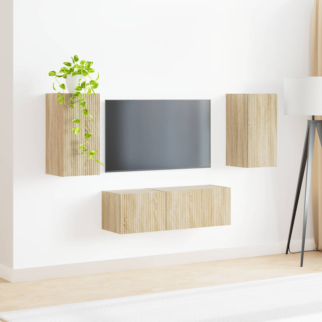 vidaXL Zestaw szafki pod telewizor na ścianę 4 pcs Dąb Sonoma
