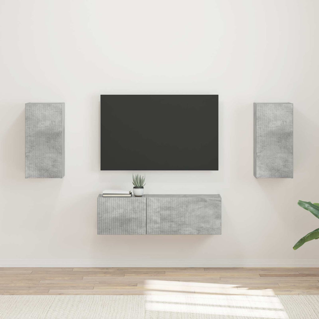 vidaXL Zestaw szafki pod telewizor na ścianę 4 pcs Betonowy szary
